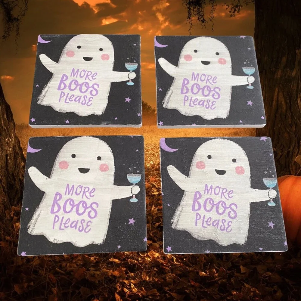 Baby Ghost Drink Coasters set of 4 CERAMIC Coasters HALLOWEEN New handmade
